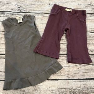 Organic L’oved Baby Outfit, Grey Tank Dress & Maroon Flare Pants size 9-12